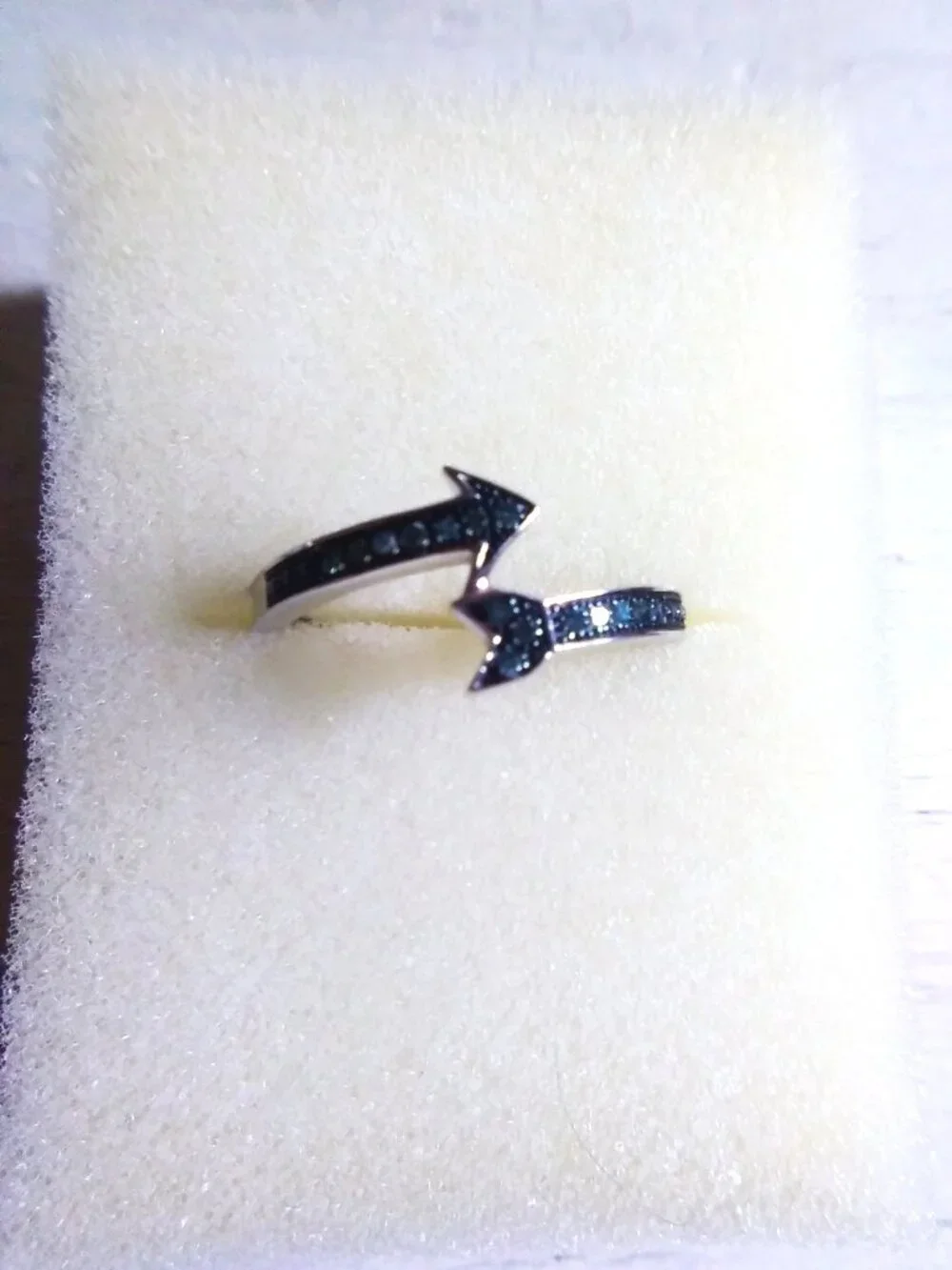 Blue Diamond Accent Arrow By-Pass Silver Ring